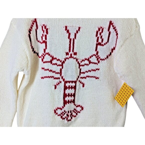 Coco and Shay size L Red and Cream Lobster Design Crew Neck Sweater Beachy Sea - Picture 3 of 14